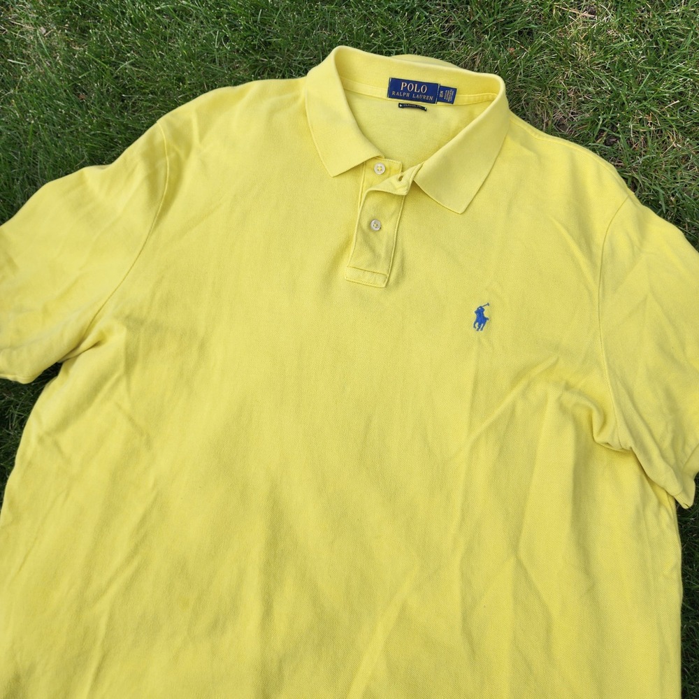 Polo Ralph Lauren Polo Shirt Mens XL Classic Fit Cotton Pique Yellow Blue Pony